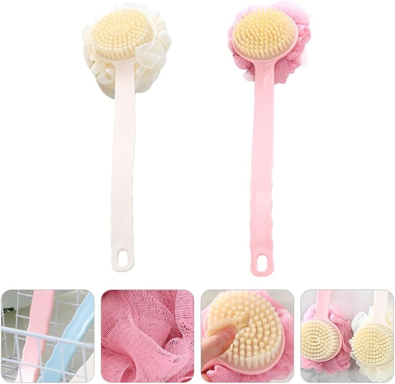 Cabilock 2Pcs Long Handle Back Scrubber Bath Brush Pink and Beige for Adult Exfoliation and Skin Care - Image 5